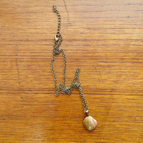 Small Tan and Red Polished Jasper Stone Pendant on Antique Bronze Chain - Picture 2 of 3
